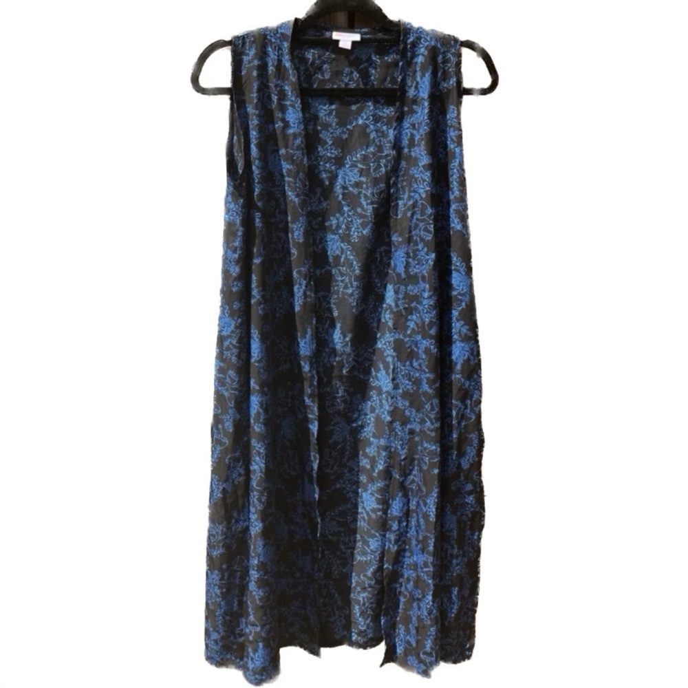 LuLaRoe Joy Sleeveless Duster Vest Black Blue Floral Small